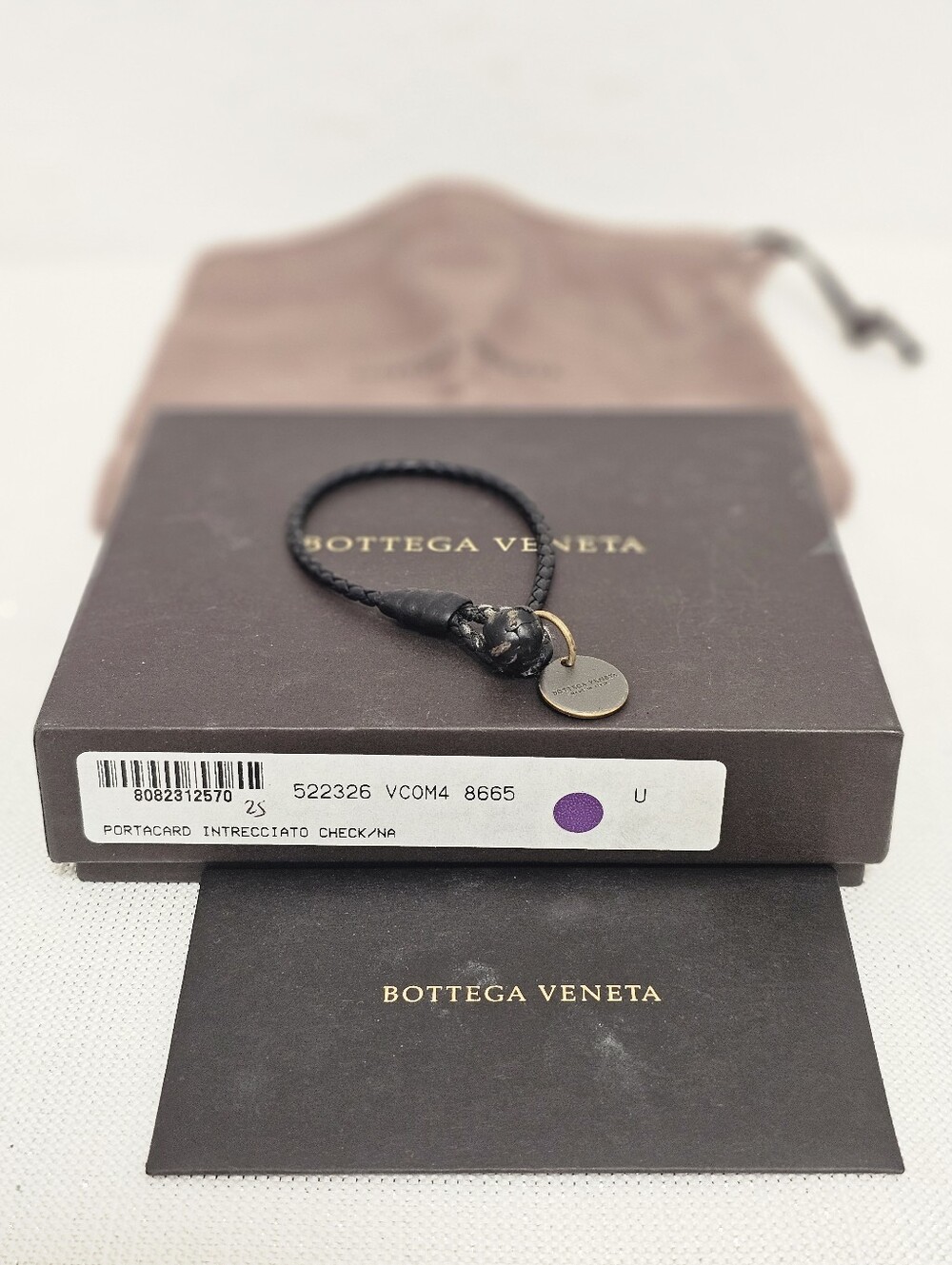 Authentic Bottega Veneta Black Braided Leather Knot Bracelet with Logo Tag & Box